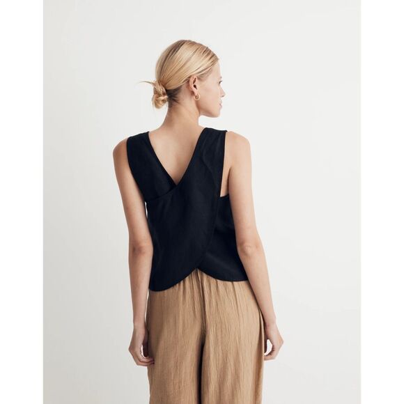 NWT Madewell Linen-Blend Cross-Back Sleeveless Top in True Black Size 0 - Picture 4 of 13